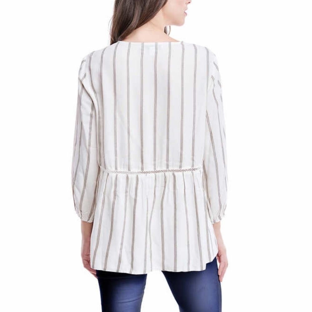 Fever Crochet Trim 3/4 Sleeve Top L - Picture 3 of 4